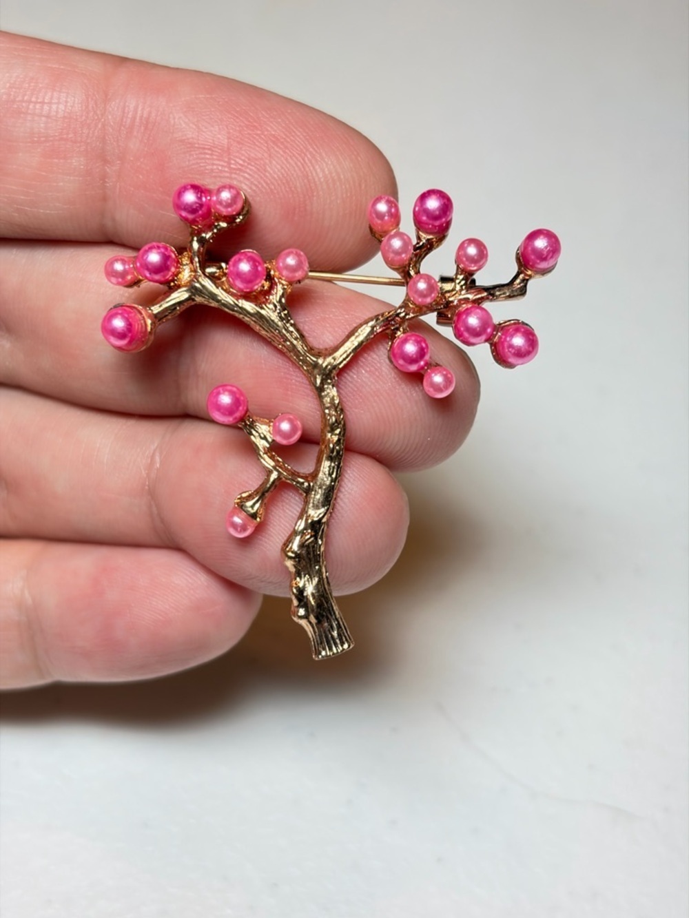 Elegant Pink & Gold Tree Brooch. - Picture 4 of 5